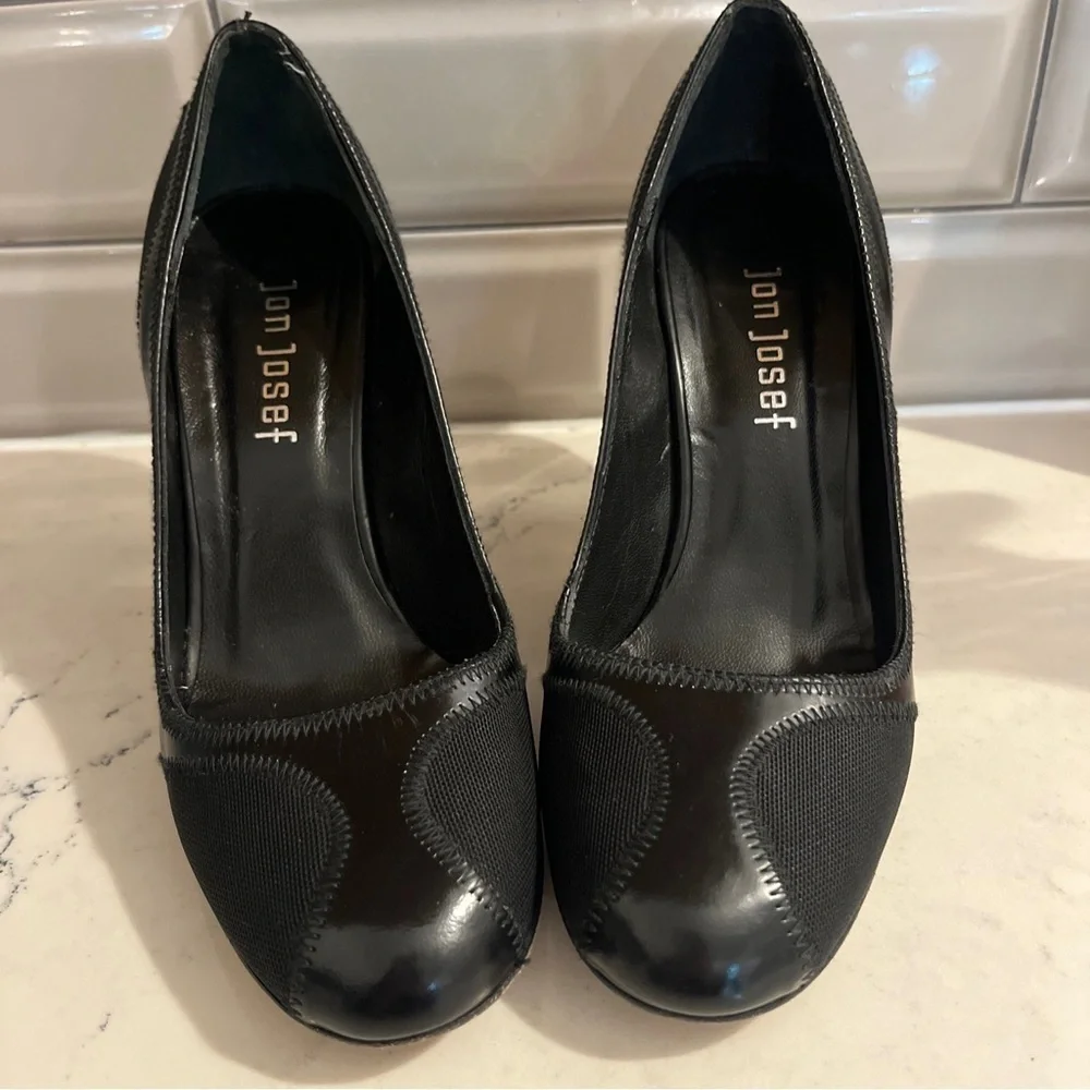 JON JOSEF Black Patent Leather Round Toe Pumps MADE IN ITALY 5 1/2.